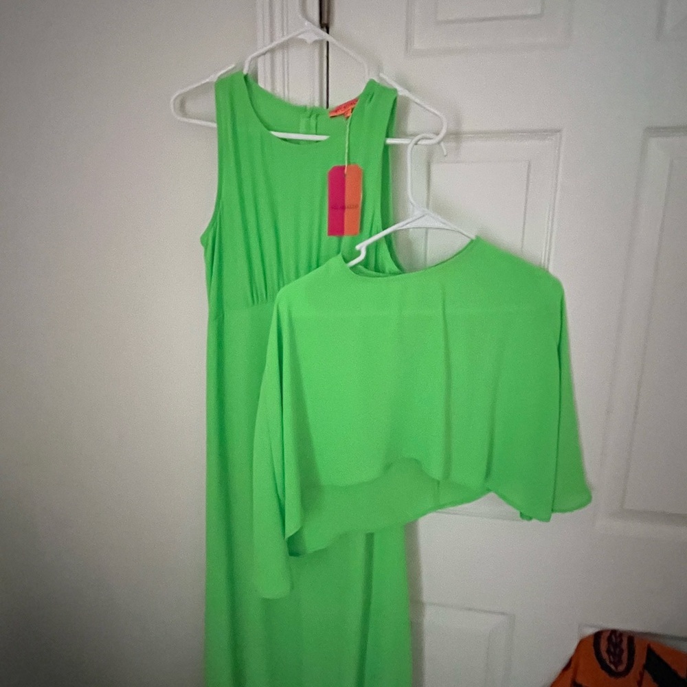 Bright Lime Green Maxi Dress with Matching Capelet